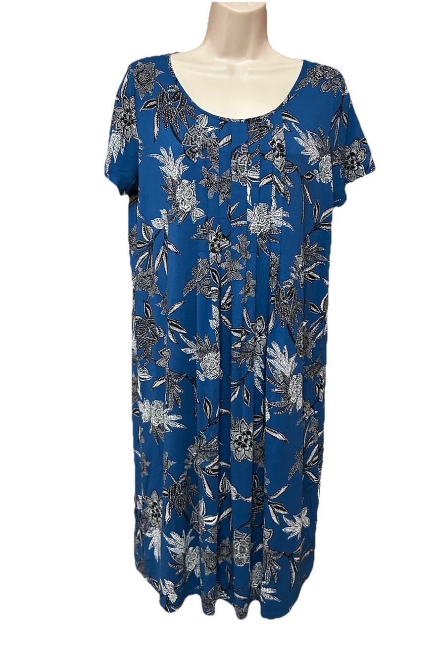 J Jill Wearever Collection Size S Dress Blue Floral Pleated Shift D26